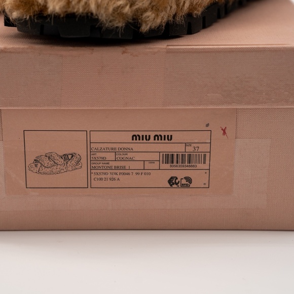 size 37 eu 7 us Miu Miu Camel Brown Shearling Sandals - Picture 10 of 11